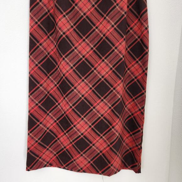 Vintage 90s Briggs New York Red Brown Plaid Midi Skirt High Rise Dark Academia 6 - Picture 3 of 9